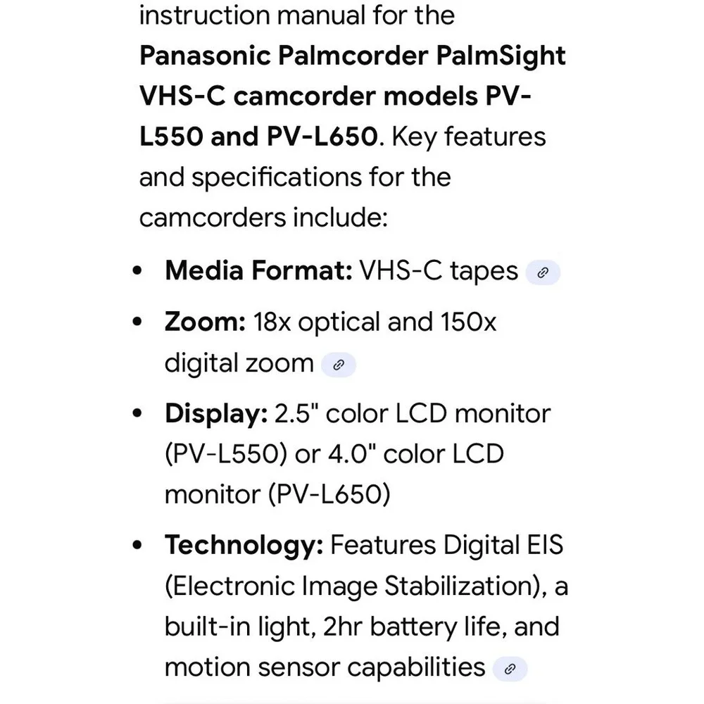 Panasonic Camcorder Manual Only - PV-L550/‎ L650 Operating Instructions